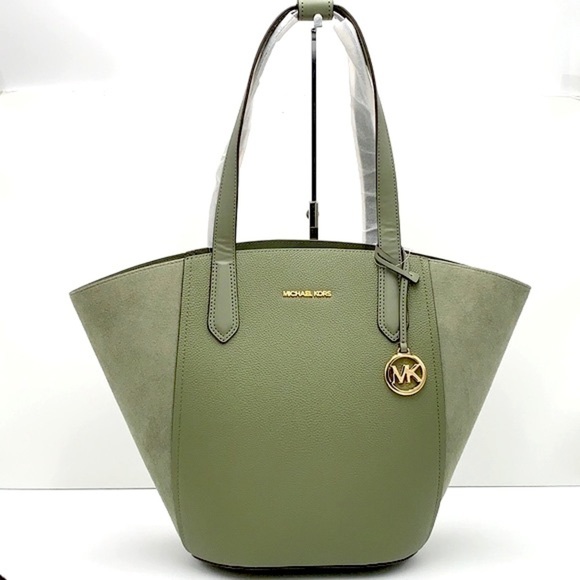 MICHAEL KORS PORTIA Large TOTE ARMY GREEN COLOR Pebbled leather/ suede - Picture 2 of 14